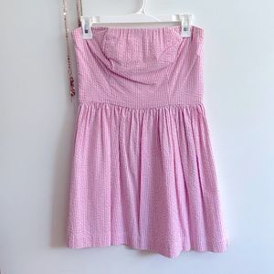 Strapless pink seersucker dress